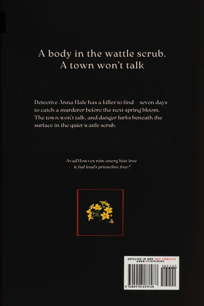 Back cover of Blood Wattle, a sample crime cover